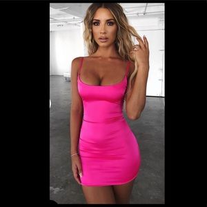 Veronika Satin Mini Dress - Hot Pink